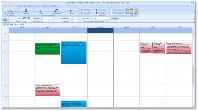 Planning des interventions XMAINTGMAO, vue semaine
