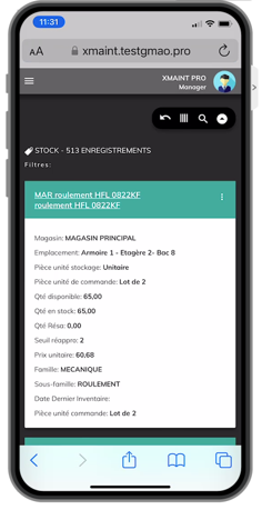 Fiche pièce XMAINTGMAO sur mobile