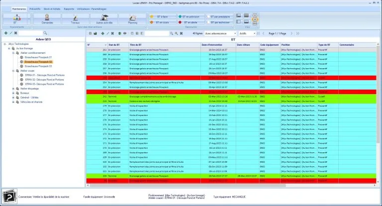 Écran XMAINTGMAO : création d'un bon de travail